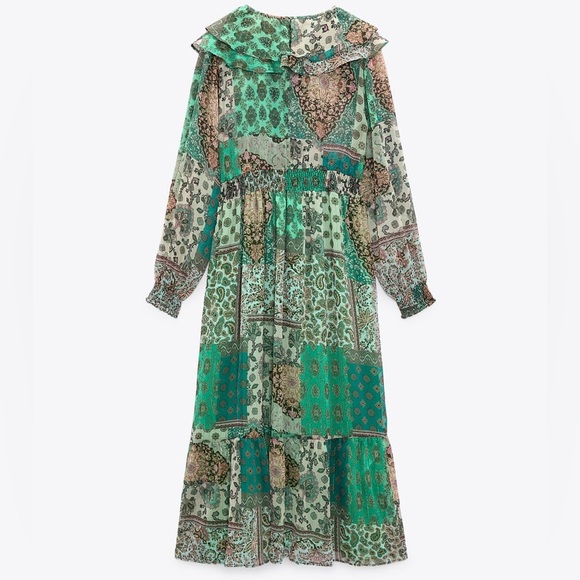 ZARA PATCHWORK PRINT MIDI DRESS - Picture 9 of 10